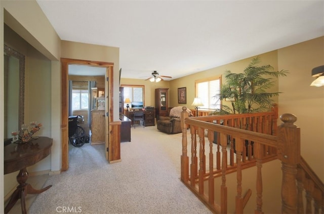 21645 Jobs Peak Rd, Cedarpines Park, CA 92322 - hallway with an upstairs landing, plenty of natural light, and light colored carpet