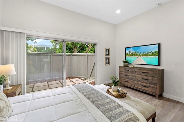 2900 S Greenville S Unit H, Santa Ana, CA 92704 - bedroom with baseboards, light wood-style floors, access to outside, and recessed lighting