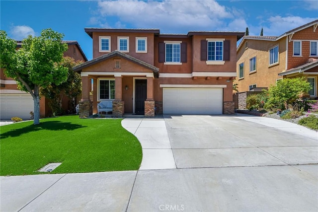 38919 Hickory Hill Ct, Murrieta, CA 92563 - view of front facade with stucco siding, a garage, driveway, and a front yard