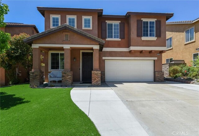 38919 Hickory Hill Ct, Murrieta, CA 92563 - view of front of property with an attached garage, concrete driveway, a front yard, and stucco siding