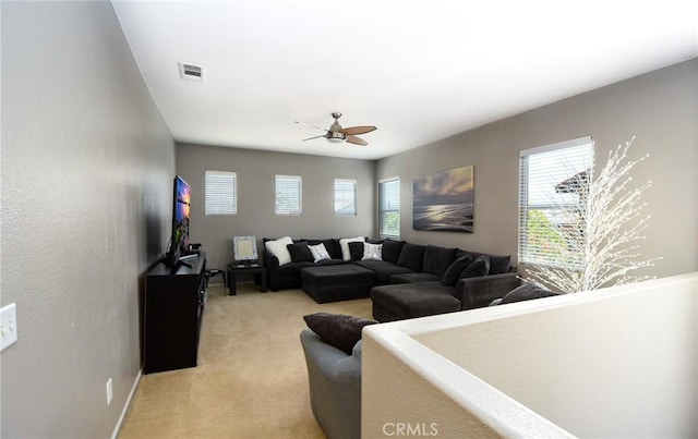 38919 Hickory Hill Ct, Murrieta, CA 92563 - living area featuring light carpet and ceiling fan