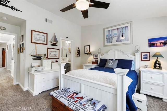 2141 Triador St Unit 103, Corona, CA 92879 - bedroom with carpet flooring, ensuite bathroom, and a ceiling fan
