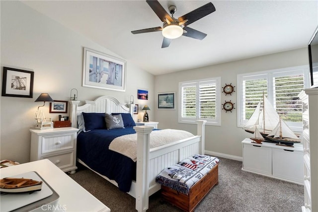 2141 Triador St Unit 103, Corona, CA 92879 - bedroom with carpet floors, vaulted ceiling, ceiling fan, and baseboards