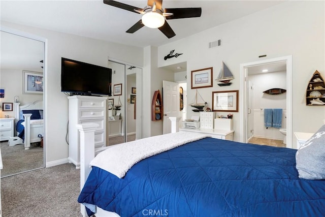 2141 Triador St Unit 103, Corona, CA 92879 - bedroom with carpet flooring, ceiling fan, and ensuite bathroom