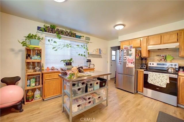 866 Brighton Ave, Grover Beach, CA 93433 - kitchen featuring appliances with stainless steel finishes, under cabinet range hood, light wood-type flooring, and light countertops