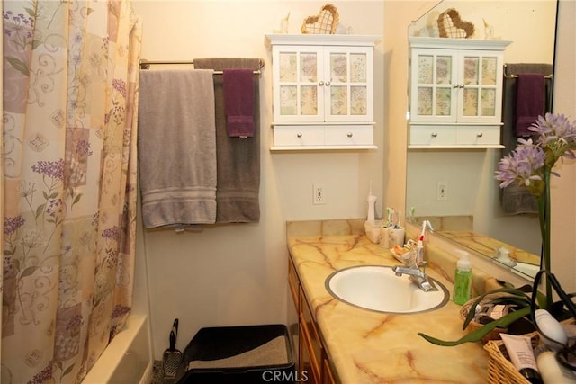 866 Brighton Ave, Grover Beach, CA 93433 - bathroom with vanity and shower / bathtub combination with curtain