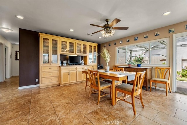 20121 Swansea Ln, Huntington Beach, CA 92646 - dining space with a ceiling fan and recessed lighting