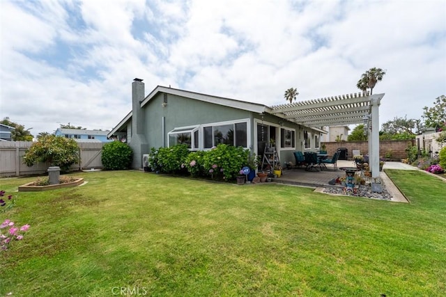 20121 Swansea Ln, Huntington Beach, CA 92646 - back of house with a pergola, a chimney, stucco siding, and a patio