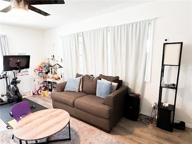858 Bussey St, San Bernardino, CA 92405 - living room featuring wood finished floors and ceiling fan