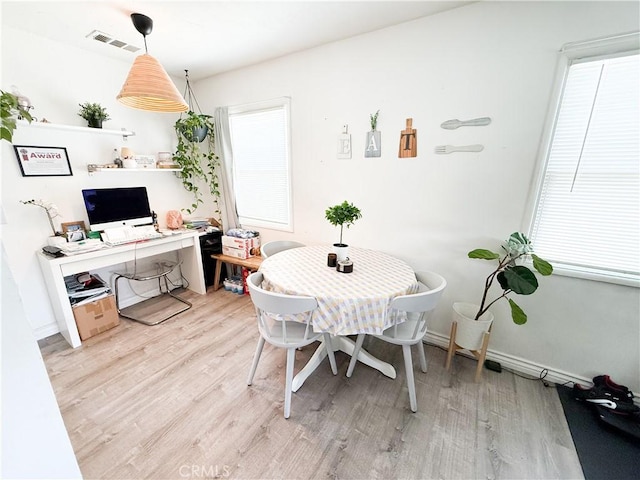 858 Bussey St, San Bernardino, CA 92405 - dining space featuring light wood-type flooring, an office area, and baseboards