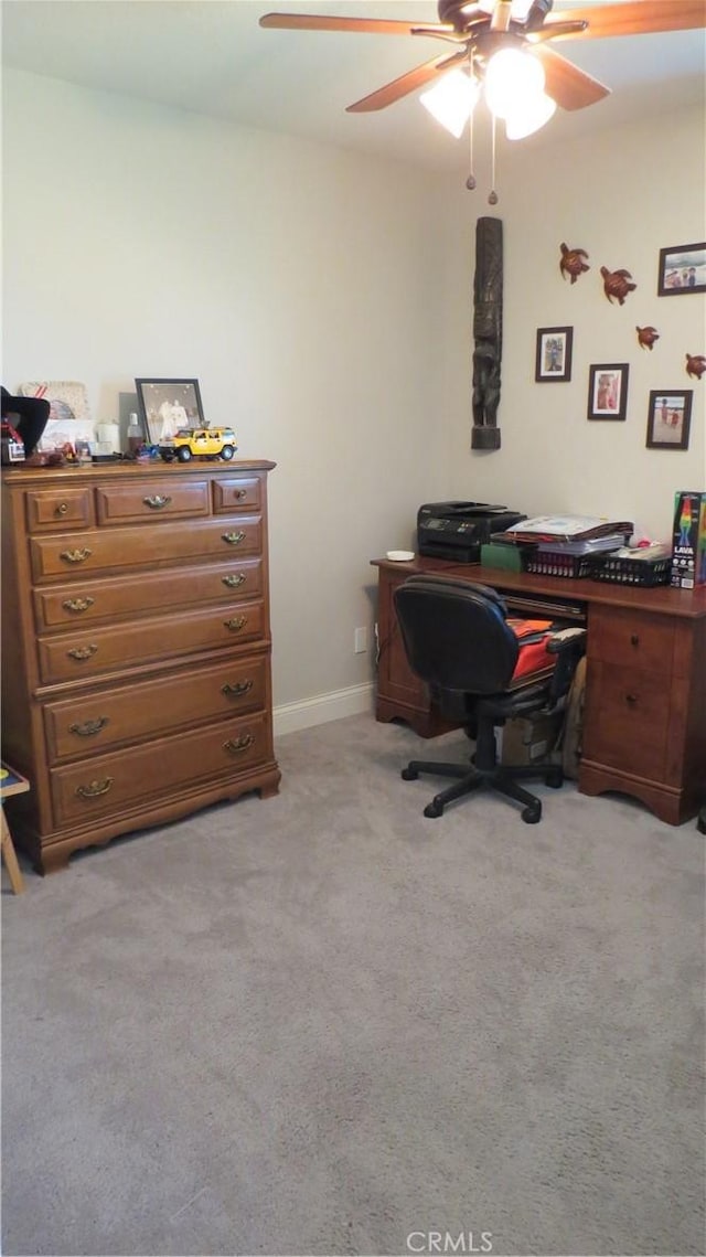 6214 Granby Ave, Rancho Cucamonga, CA 91737 - office area featuring a ceiling fan, light carpet, and baseboards