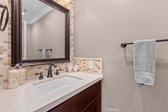 2363 Via Cielo, Hacienda Heights, CA 91745 - bathroom with decorative backsplash, vanity, and crown molding