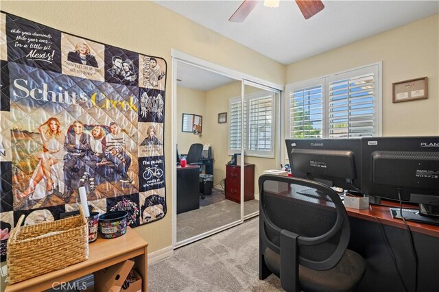 28642 Apricot Pl, Saugus, CA 91390 - home office featuring carpet floors and a ceiling fan