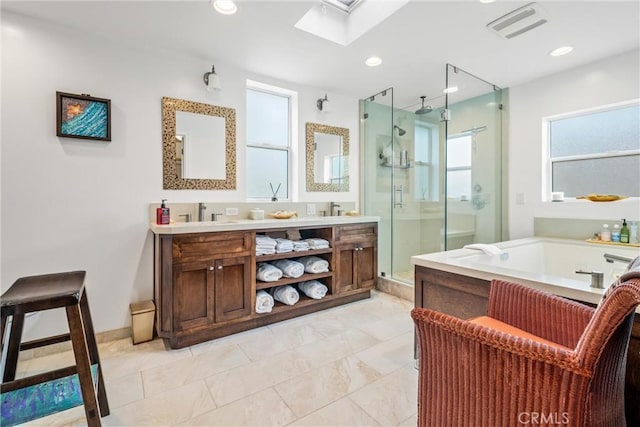 3133 W 187th Pl, Torrance, CA 90504 - bathroom with a shower stall, double vanity, a bath, healthy amount of natural light, and recessed lighting