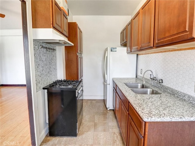 1030 E Ocean Blvd Unit 403, Long Beach, CA 90802 - kitchen featuring stainless steel range with gas cooktop, under cabinet range hood, a sink, and tasteful backsplash