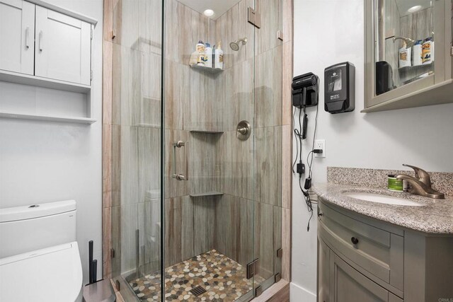 3984 Scott Dr, Carlsbad, CA 92008 - bathroom featuring a shower stall, vanity, and toilet