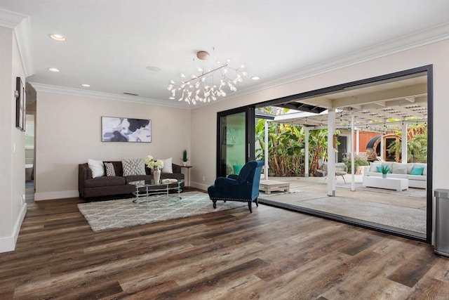 3984 Scott Dr, Carlsbad, CA 92008 - sitting room featuring crown molding, baseboards, wood finished floors, a chandelier, and recessed lighting