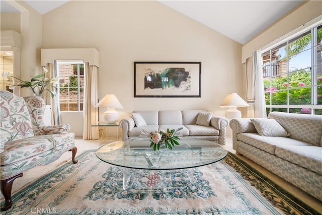 15202 El Selinda Dr, Hacienda Heights, CA 91745 - living area with carpet flooring and high vaulted ceiling