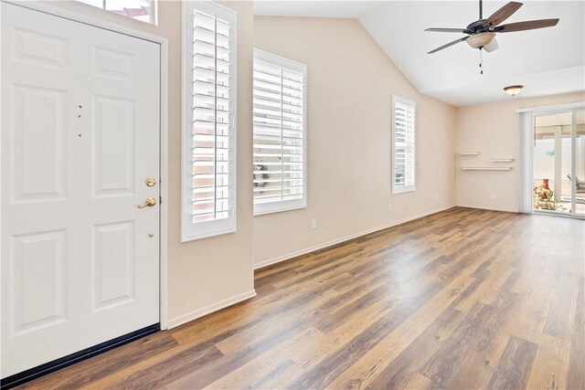 730 Zaphiro Ct, San Jacinto, CA 92583 - foyer with healthy amount of natural light, ceiling fan, wood finished floors, and lofted ceiling