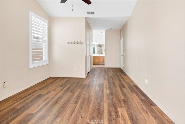 730 Zaphiro Ct, San Jacinto, CA 92583 - empty room featuring ceiling fan, wood finished floors, and baseboards