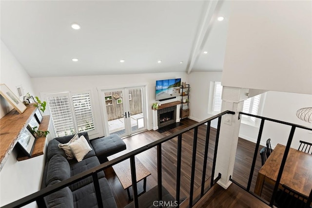 2191 Canyon Unit C103, Costa Mesa, CA 92627 - living area with wood finished floors, french doors, recessed lighting, and baseboards