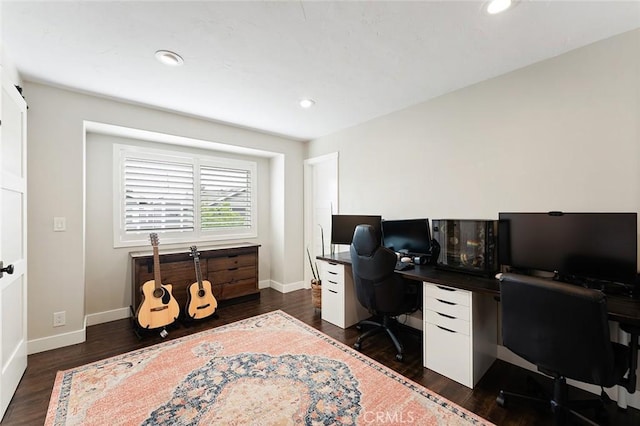 2191 Canyon Unit C103, Costa Mesa, CA 92627 - home office with dark wood-style flooring, baseboards, and recessed lighting