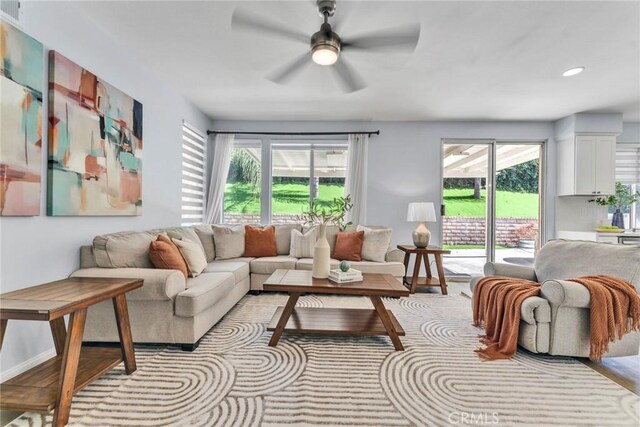 11376 Starlight Dr, Rancho Cucamonga, CA 91701 - living room with plenty of natural light, ceiling fan, and recessed lighting