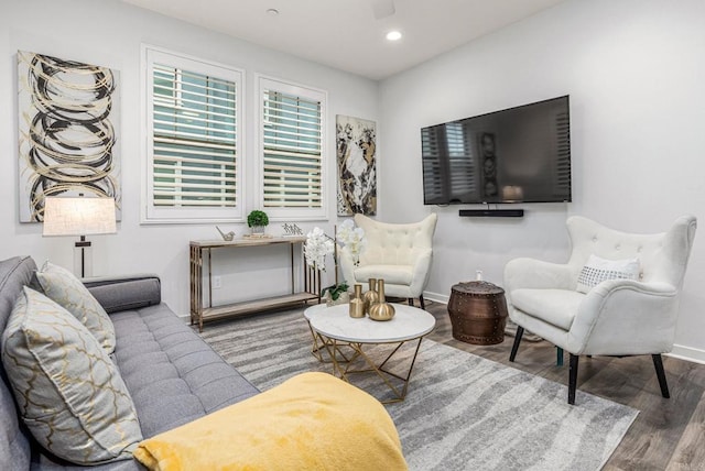 1003 Overton Ct, Tustin, CA 92780 - living area with wood finished floors, baseboards, recessed lighting, and a ceiling fan
