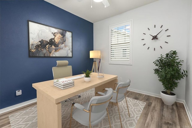 1003 Overton Ct, Tustin, CA 92780 - office featuring wood finished floors, a ceiling fan, and baseboards