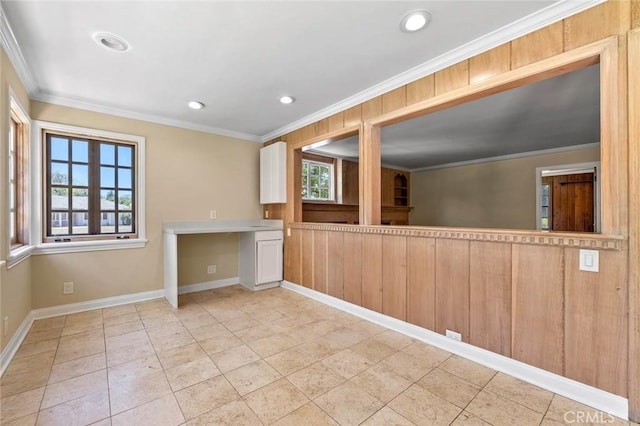 15454 Sutton St, Sherman Oaks, CA 91403 - spare room featuring plenty of natural light, ornamental molding, recessed lighting, baseboards, and light tile patterned floors