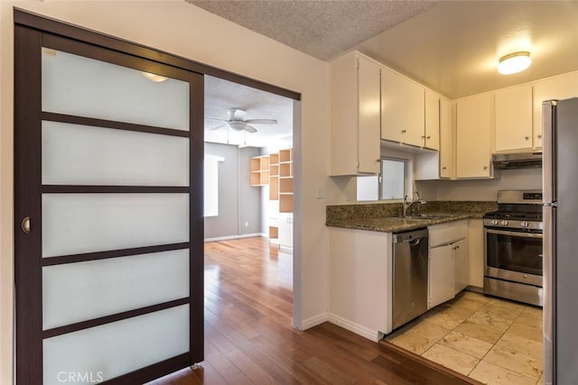 1422 Rock Glen Ave Unit 210, Glendale, CA 91205 - kitchen featuring stainless steel appliances, a sink, a textured ceiling, baseboards, and under cabinet range hood