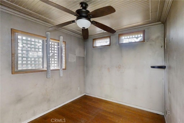60220 Chalet Dr, Mountain Center, CA 92561 - unfurnished room with wood finished floors, baseboards, ceiling fan, and ornamental molding