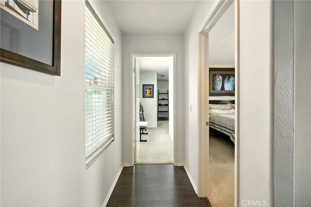 6875 Adainville Dr, Palmdale, CA 93552 - corridor featuring dark wood finished floors and baseboards