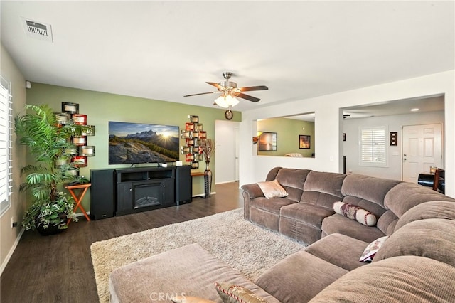 6875 Adainville Dr, Palmdale, CA 93552 - living room featuring a ceiling fan and wood finished floors