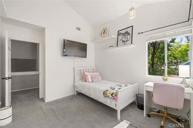 511 San Nicholas Ct, Laguna Beach, CA 92651 - bedroom with vaulted ceiling, carpet floors, and an office area