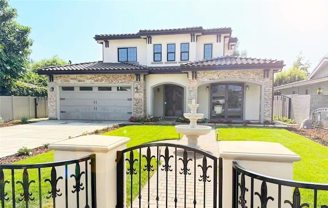 1935 S 6th Ave, Arcadia, CA 91006 - mediterranean / spanish home with a tiled roof, french doors, concrete driveway, a garage, and stucco siding