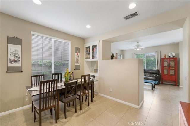 13 Arborside Way, Mission Viejo, CA 92692 - dining room featuring light tile patterned floors, recessed lighting, baseboards, and a ceiling fan