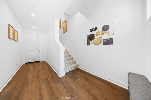 150 Abacus, Irvine, CA 92618 - corridor featuring dark wood-type flooring, baseboards, stairway, and recessed lighting