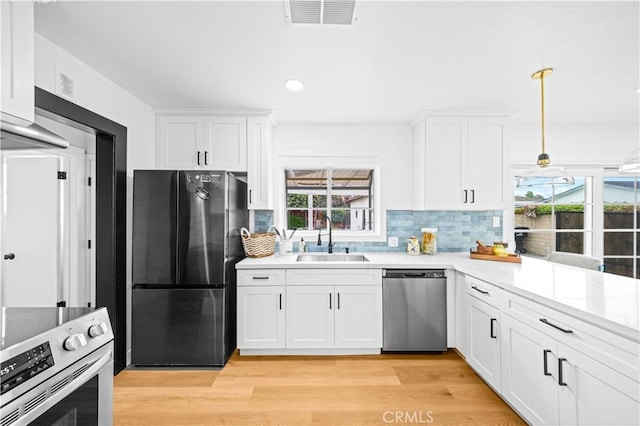 934 W Bonnie Brae Ct, Ontario, CA 91762 - kitchen featuring appliances with stainless steel finishes, a sink, tasteful backsplash, white cabinetry, and recessed lighting