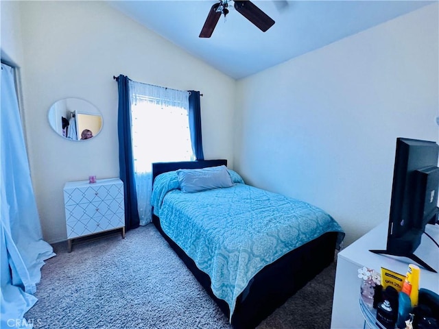 8925 Fallbrook Ct, Hesperia, CA 92344 - carpeted bedroom with vaulted ceiling and ceiling fan