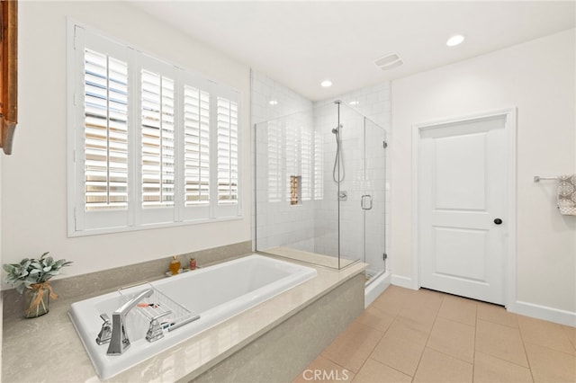 34452 Turquoise Ln, Murrieta, CA 92563 - full bath with a garden tub, a stall shower, tile patterned flooring, and recessed lighting