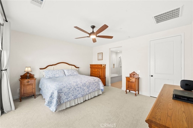 34452 Turquoise Ln, Murrieta, CA 92563 - bedroom with light carpet, ceiling fan, and ensuite bathroom