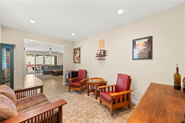 34452 Turquoise Ln, Murrieta, CA 92563 - living area featuring ceiling fan, light wood-style floors, recessed lighting, and baseboards