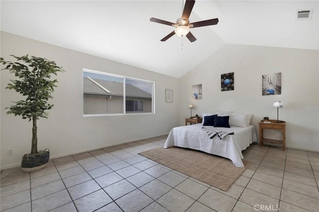 13421 Hubbard St Unit 125, Sylmar, CA 91342 - tiled bedroom featuring lofted ceiling and a ceiling fan
