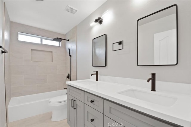 9406 Glenaire Ct, Rancho Cucamonga, CA 91730 - full bath featuring toilet, double vanity, and washtub / shower combination