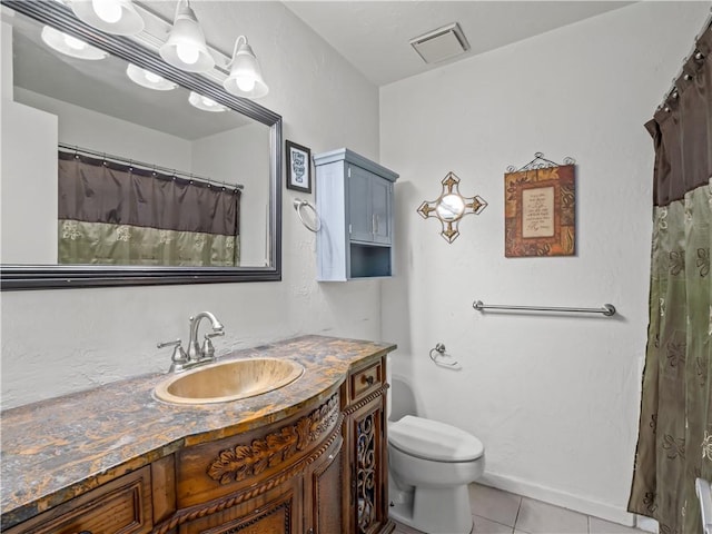 7352 N Adoline Ave, Fresno, CA 93711 - bathroom with tile patterned flooring, vanity, toilet, and a shower with curtain