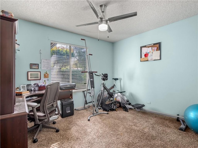 7352 N Adoline Ave, Fresno, CA 93711 - office featuring a ceiling fan, carpet floors, a textured ceiling, and baseboards