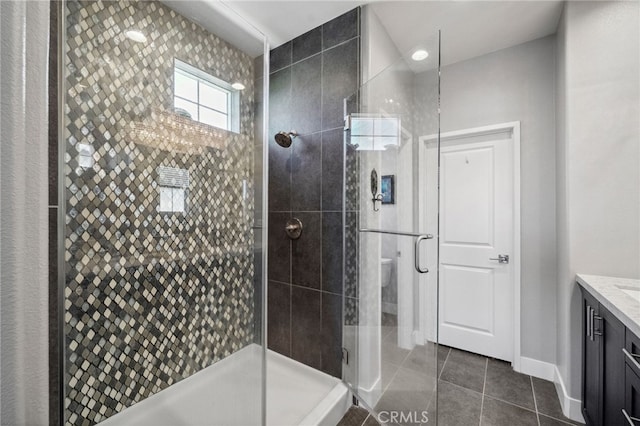 45445 Calle Cirros, Temecula, CA 92592 - bathroom with vanity, tiled shower, and tile patterned floors