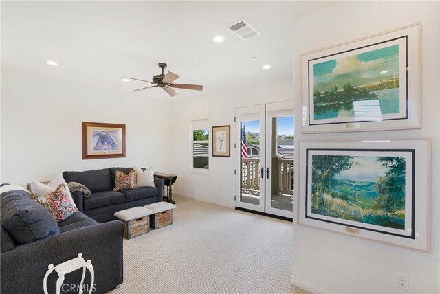 112 Cerrero Ct, Rancho Mission Viejo, CA 92694 - carpeted living room featuring ceiling fan and recessed lighting