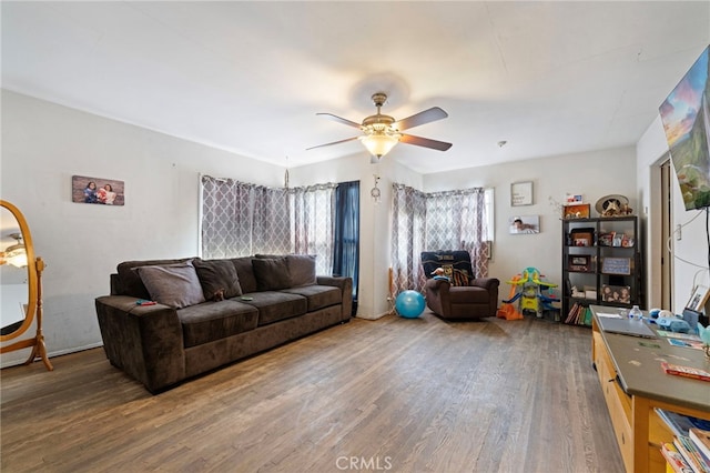 6532 Bonnie Vale Ave, Pico Rivera, CA 90660 - living room with ceiling fan and wood finished floors